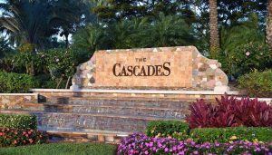 entrance sign to Cascades in Boynton Beach