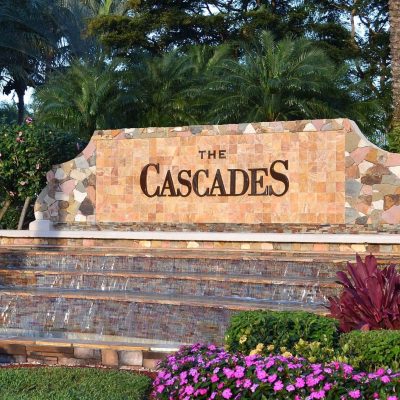 entrance sign to Cascades in Boynton Beach